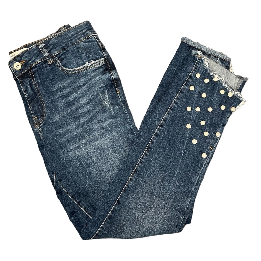 Zara Dark Blue Cropped Ankle Jeans with Stud Detail